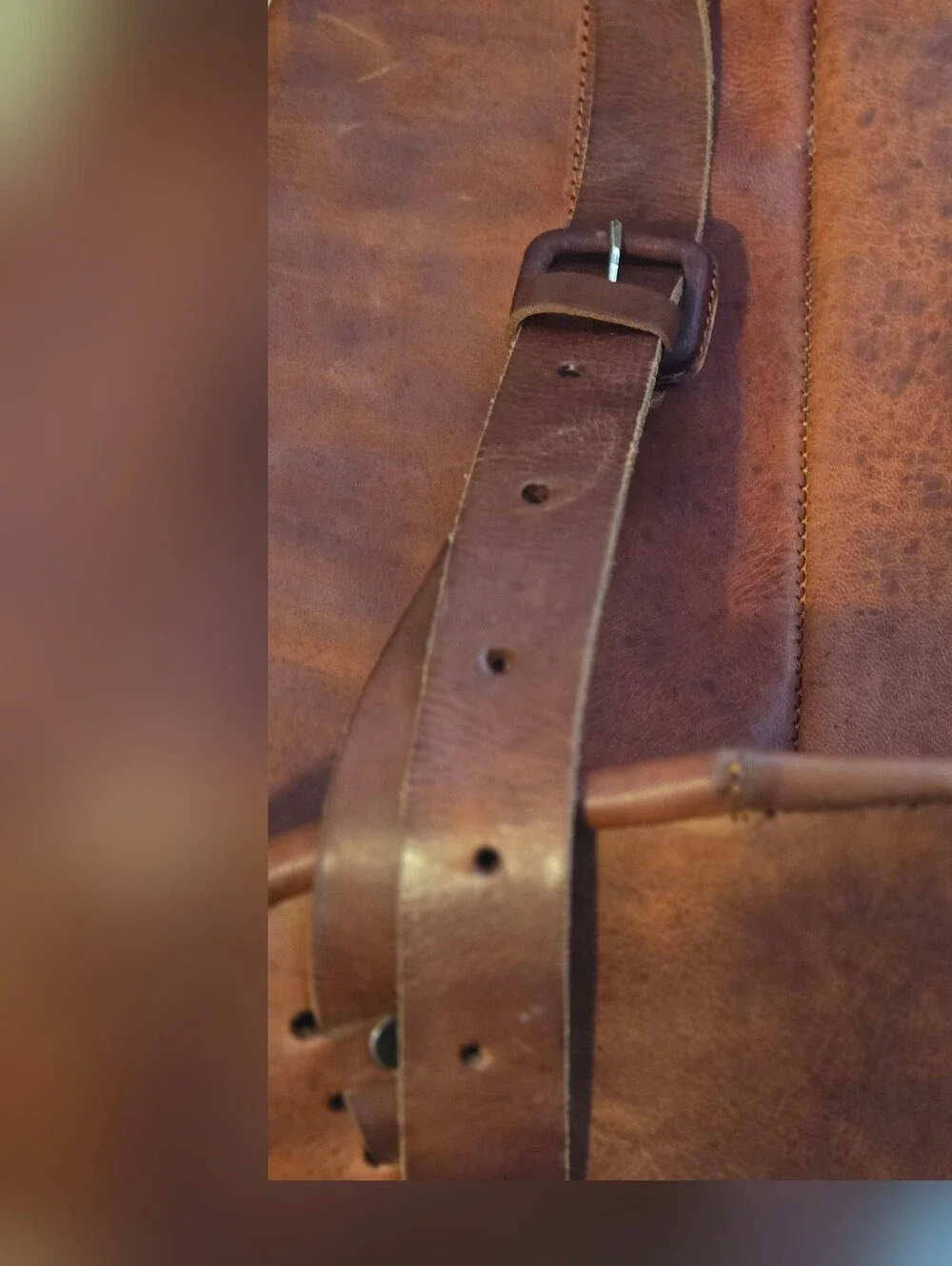 Men's Brown Leather Buckle Backpack